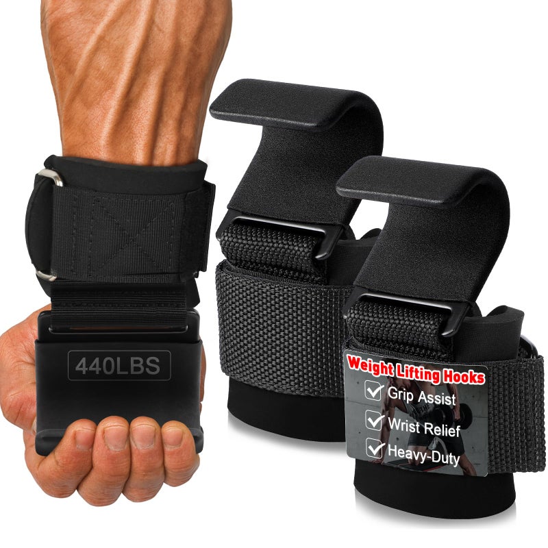 TOPOKO 2 Pcs Weight Lifting Hooks - Upgraded Heavy Duty Lifting Wrist Straps for Deadlift, Powerlift, Pull up bar, Liftups, Shrugs, Alternative in Fitness Gym Power Training, Not Scalable Hook - Image 1